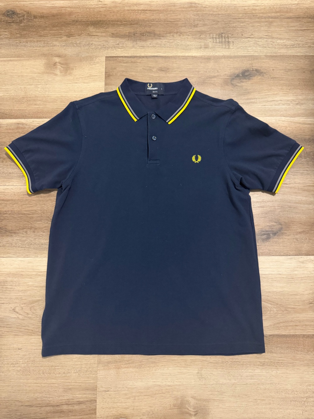 Fred Perry Polo Shirt Mens Large Slim Navy Blue Twin Tipped Short Sleeve